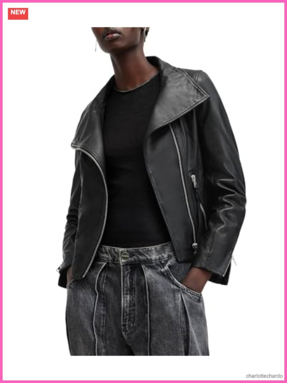 Women's Ellis Biker Leather Jacket Classic Fit Long Sleeve Notch Collar